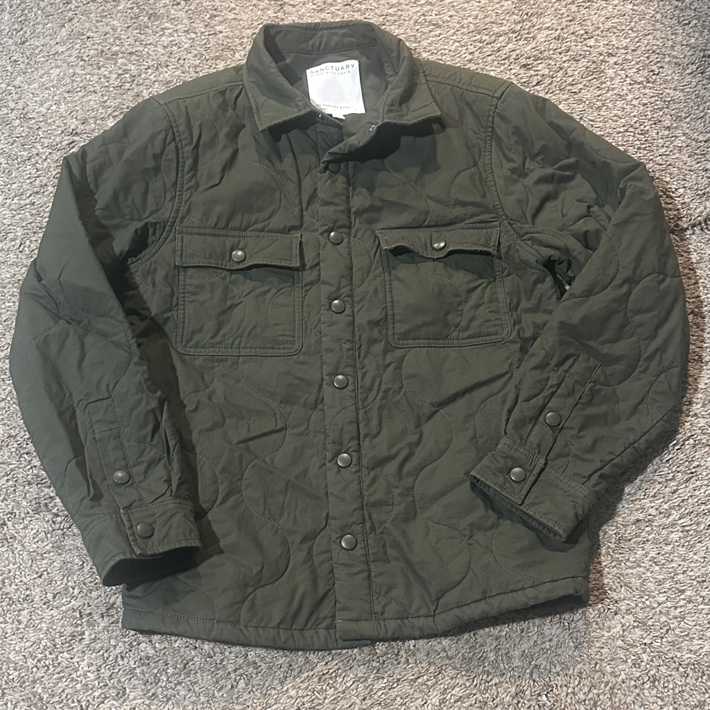 Sanctuary Men's Quilted Shirt Jacket In Olive Green Size M